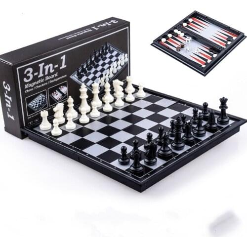 3 in 1 Chess & Checkers & Backgammon Set Travel Plastic Chess Game Magnetic Chess Pieces Folding Checkerboard Gift Entertainment