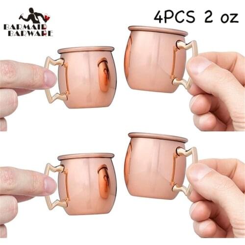 4pcs Mini 2-Ounce Moscow Mule Copper Mugs Metal Mug Cup Stainless Steel Beer Wine Coffee Cup Bar Tool