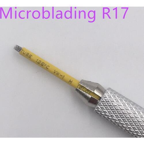 50 pcs Permanent Makeup Eyebrow Tattoo 17 Bevel Round Needles Microblading Needle 3D Eyebrow Embroidery 17 Fog Round Needle