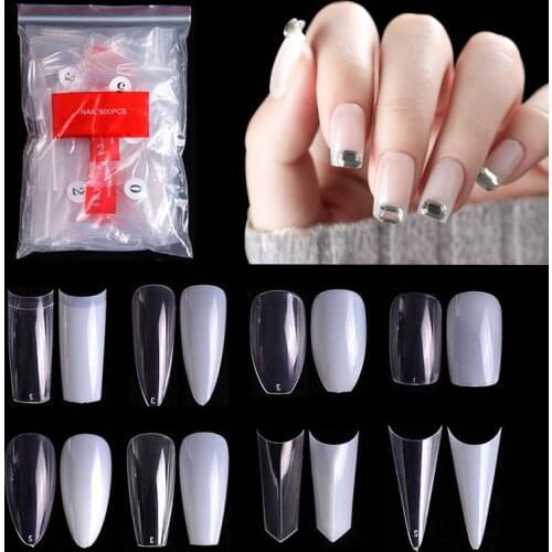 500Pcs/Bag White Clear V Straight Round End Full/Half Acrylic Ballet Coffin French False Nail Tips Fake Toenail Tip Manicure