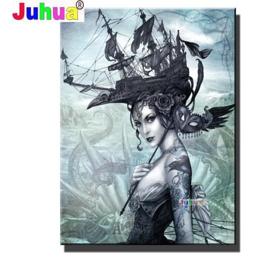 Diamond Painting Boat Woman Full Square/Round Drill Cross Stitch Kit Diamond Embroidery Darkness Girl Elf 5d Diy Handicraft art