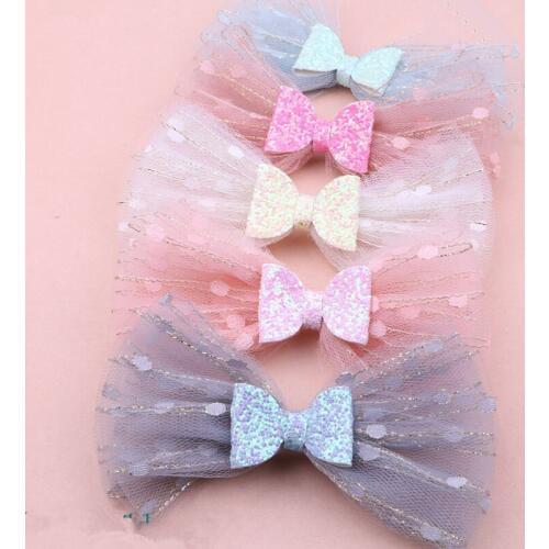 Handmade Glitter Chiffon Fabric Knot Bow Decorated Patch Stickers Girl Kids Hair Jewelry Headband Garment Ornament Accessories