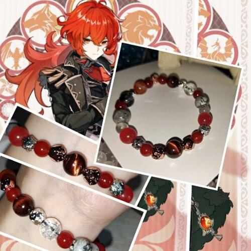 Anime Genshin Impact Diluc Bracelet Ring Agate Cosplay Classical Men Women Girls Student Antiquity wristband Xmas Gifts
