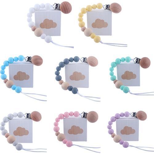 Baby Pacifier Clip Anti-drop Infant Pacifier Chain Toy Wood Beads Nipple Holder Baby Product