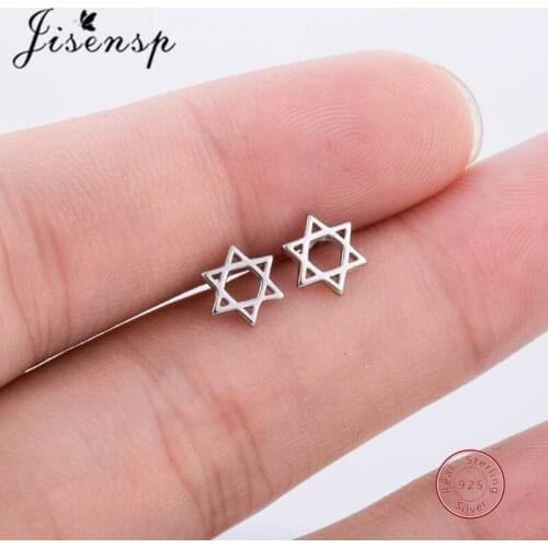 Jisensp Simple Creative 925 Sterling Silver Earrings Geometric Hexagonal Star Stud Earrings Fine Jewelry for Women Best Gift