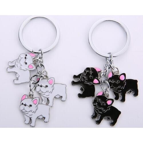 Korean French Bulldog Car Key Chains Cute Keyring Metal Pet Dog Pendant Bag Charm Men and Women Keychain Key Ring Holder Gifts