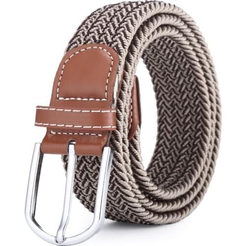 2020 Men Elastic Stretch Waist Belt 14 Colors Canvas Braided Elasticity Woven Leather Belt Wide Metal Stretch Belt for Men