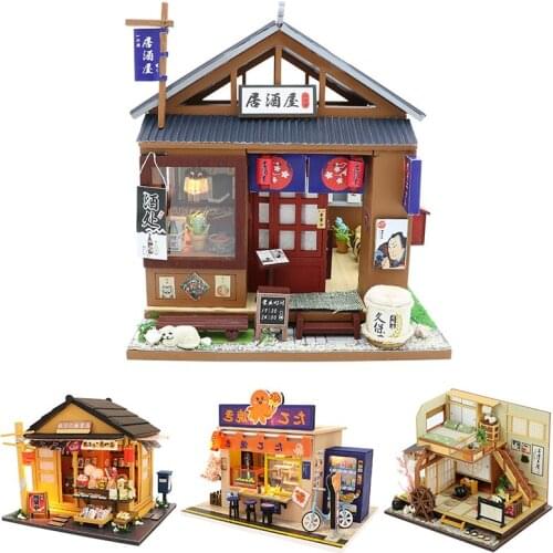 1:24 Miniature House Diy Dollhouse Kit Japanese Store Assemble Model Wood Doll House With Furniture Toys For Children Adult Gift