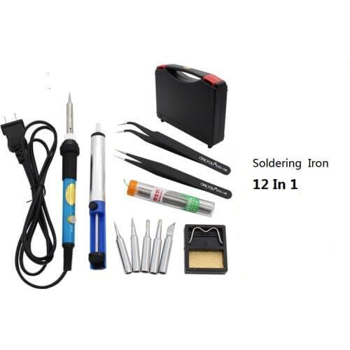 12 In 1 110V 220V 60W EU US Adjustable Temperature Electric Soldering Iron Set Welding Solder Station Heat Sucker Repair Toolbox
