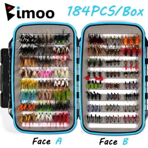 Bimoo 184pcs Wet Dry Nymph Fishing Fly Box Set Fly Tying Material Bait Fake Flies for Trout Grayling Panfish Fishing Tackle
