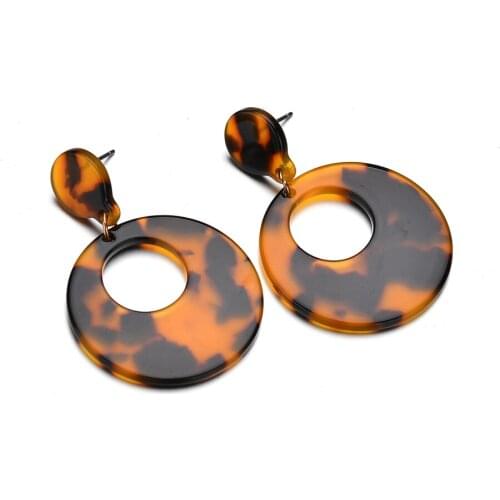 2018 New European&America Fashion High Street Jewelry Hollow Round Leopard Acrylic Drop Earrings For Sexy Women Girl Party Gifts