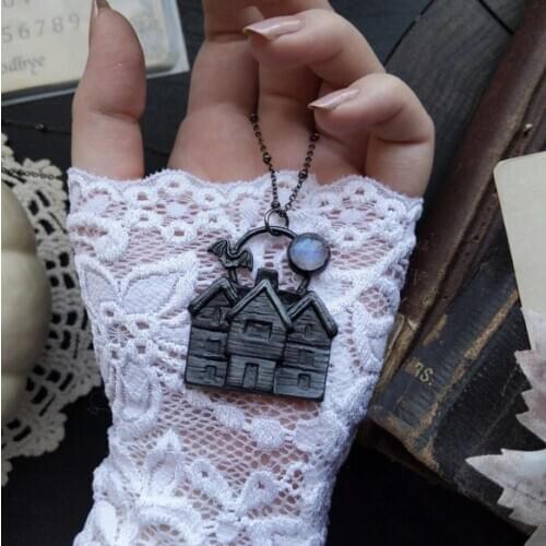 The Witch House Necklace - Moonstone.Gothic // Witch // Halloween // Wiccan // Pagan // Witchy Jewelry