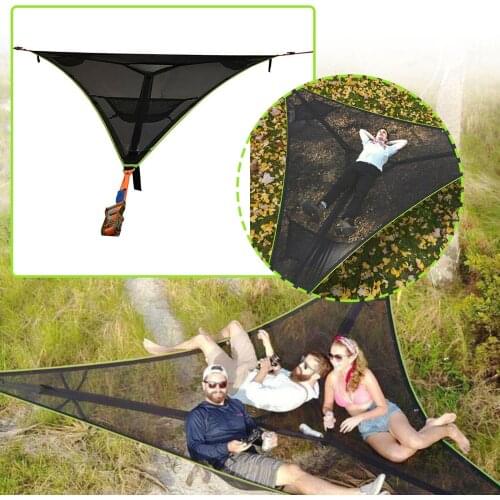 Camping Multi Person Portable Outdoor Hammock Net Triangle Aerial Mat Parachute Fabric Hanging Bed Hunting Air Sky Tent