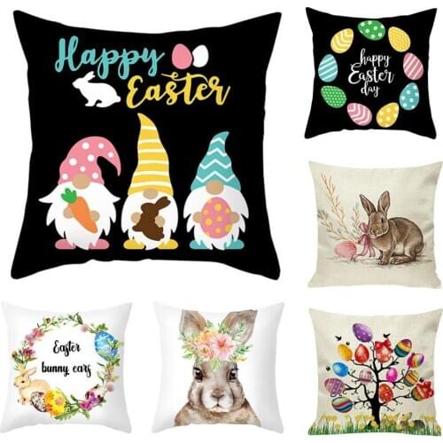 Easter Bunny Garland Print Pillow Case Sofa Pillowslip Staff Gift Bedding Decor Easter Bunny Garland Print Pillow