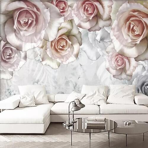 Custom Self-adhesive Waterproof Canvas Mural Wallpaper 3D Flower Floral Oil Painting Modern Pastoral Living Room Bedroom Sticker