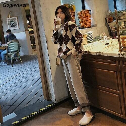 Casual Pants Women Patchwork Woolen Winter Ankle-length Thick Warm Straight Korean Style Loose High Waist Students Chic Ulzzang