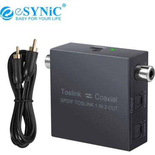 ESYNiC Coaxial To Optical And Optical To Coaxial Switch Optical SPDIF Toslink Splitter 1 In 2 Out Digital Audio Converter