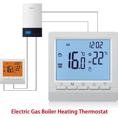 Programmable Electric Gas Boiler Temperature Hand Controller Thermostat Digital LCD Disaplay Wireless AA Battery With Kid Lock