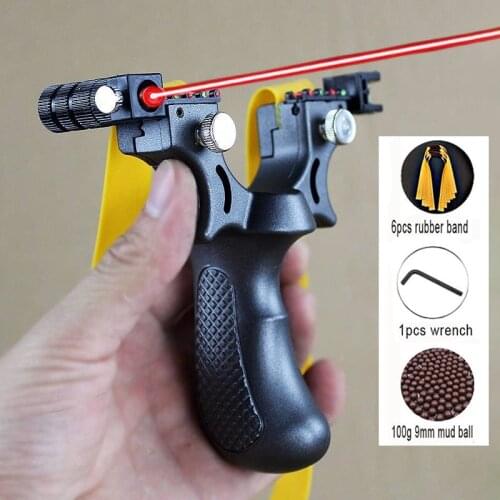 2020 New Laser Aiming Slingshot Set Outdoor Hunting Catapult with Flat Rubber Band Outdoor High Precision Shooting