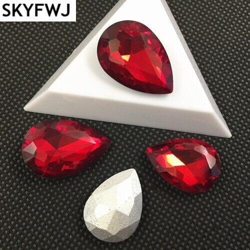 Siam Red Color TEARDROP Glass Crystal POINTED BACK Rhinestones 4x6,7x10,10x14,13x18,18x25,20x30,30x40mm Dress Drop stone