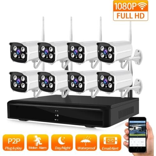 ZGWANG 2MP 1080P Wireless CCTV System 8CH HD NVR Kit Outdoor IP66 IR Night Vision IP Wifi Camera Security System Surveillance