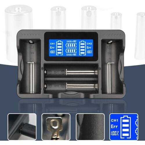 LCD Battery Smart Charger, USB Charging 18650 3.7V 18350 18500 21700 20700B 10440 26650 1.2V AA AAA NiMH Battery