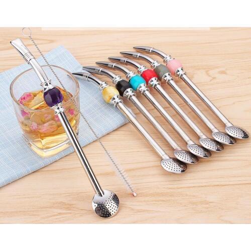 Stainless Steel Straws Yerba Mate Tea Bombilla Gourd Reusable Bombilla Drinking Straws Filtered Spoon Straw Free DHL SN1708