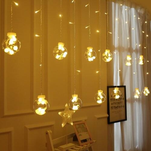 EU 220V Christmas Ball Star LED Fairy String Lights Christmas Lights Decor for Home Curtain Lights Garlands Holiday Room Decor