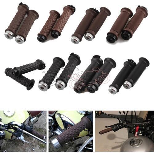 1set Universal Cafe Racer Motorcycle Non-slip Hand Grips Handlebar Throttle 7/8" 22mm+Bar End Caps For Harley Honda CG125 Yamaha