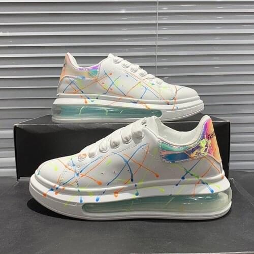 Women Casual Graffiti Vulcanized Shoes Ladies Lace Up PU Leather Flat Tenis Shoes Woman Comfort Fashion Female Platform Sneakers