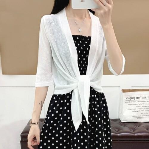 Jaqueta Feminina Summer Women Gauze Mesh Cardigan Short Knitted Jackets Office Lady Black White Slim Hollow Out Thin Outwear