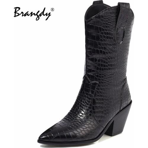 Brangdy Size 34-48 Women Fashion Shoes Ankle Boots Thick High Heels Winter Short Boot Cool Ins Style Office Lady Footwear