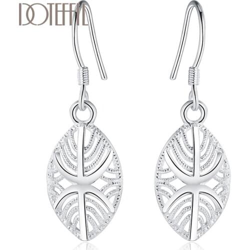 DOTEFFIL 925 Sterling Silver Leaves Drop Earrings For Women Lady Wedding Engagement Party Fashion Jewelry