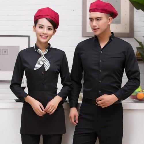 Hotel Women Waitress Overalls Jacket Female Restaurant Long Sleeve Uniform Fast Food Shop Cafe Plus Size Men Waiter Shirt H2357