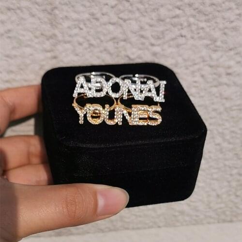 2021 New 9mm Zircon Letter Ring Women Customized Name Ring Personality Hip Hop Double Finger Ring Gold Gift