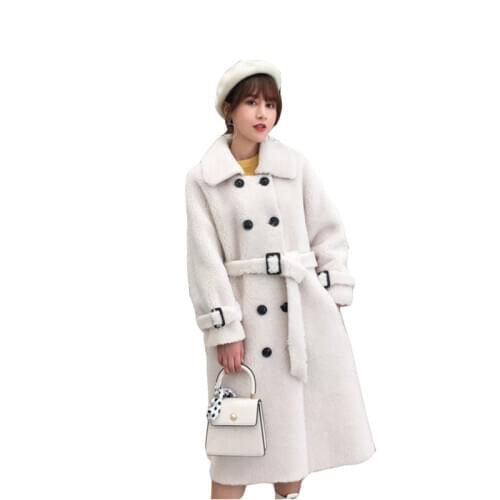 Winter parka fur coat female sheep shearing overcoat medium long warm dream particle wool composite fur one coats women