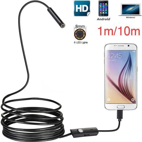 8MM Lens 1M/2M/5M/10M Hard Cable Android USB Endoscope Camera Led Light Borescopes Camera for PC Android Phone