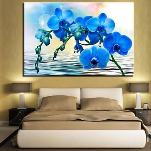 Canvas Painting Wall Art Living Room Home Decor 1 Piece/Pcs Blue Moth Orchid Poster HD Print Beautiful Flower Pictures Framework