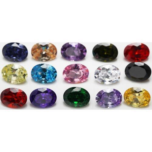 1PCS Per Colors Total 15pcs Size 4mm ~ 10mm Oval Shape Loose Cubic Zirconia Stone Synthetic CZ