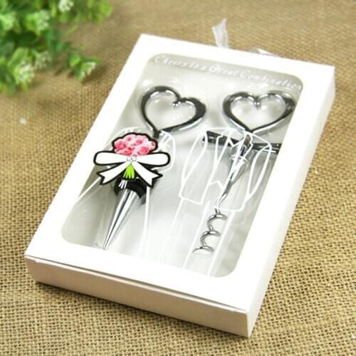 100 pair /lot Silver Perfect Couple heart wine bottle opener Wine Opener wedding party favor guest gift Banquet present
