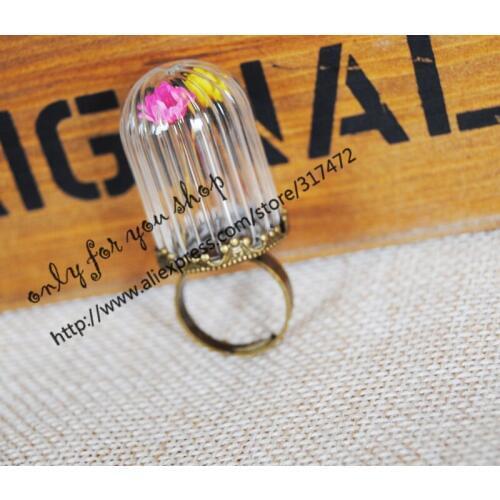 20sets/lot 30x20mm vertical stripes glass vial pendant &20mm ring base DIY glass vial pendant glass dry flower pendant
