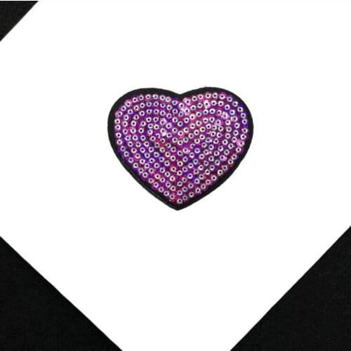 20pcs Purple Heart parches Glitter Patches For Clothing Heat Transfer Sequined Patch Appliques Garment Jeans Jacket Patchwork