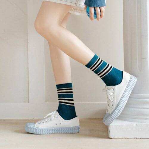 2021 Spring and Autumn Stripe Japanese Cute Socks Cotton Korea Pure Color Socks Women Preppy Style Designer Socks
