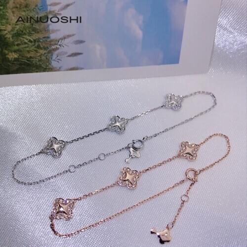AINUOSHI Fashion Korea Style 18K Gold 0.24ct Real Sparkling Diamonds Flower Star Bracelet For Women Unique Fine Jewelry