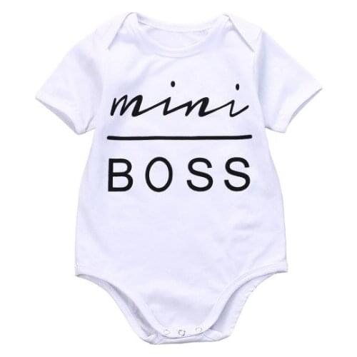 Baby Boys Girls Mini Boss Letter Print Bodysuit Newborn Short Sleeve Cotton Jumpsuit Outfits Baby Summer Sunsuit Clothes