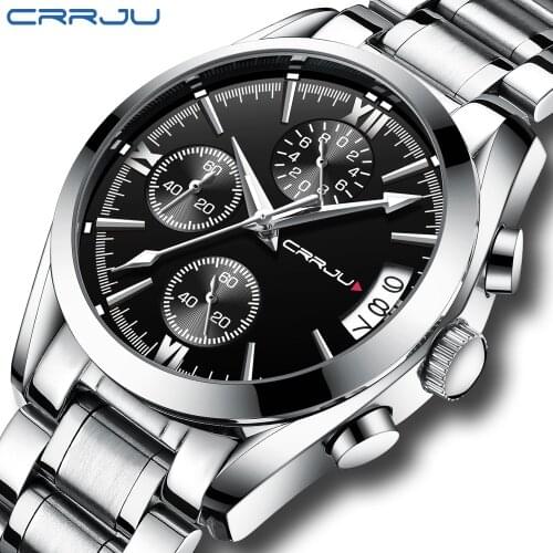 Crrju Top Watches Men Luxury Brand Quartz Wrist Watch Male Sports Military Stainless steel band Watches Chronograph Clock man