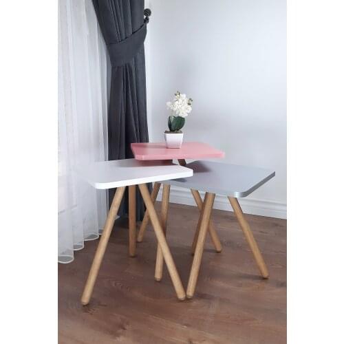Color Triple Zigon Coffee Table Wood Pedestal Square Design Pastel Colors Pink White Gray