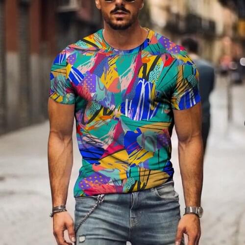 Summer mens T-shirt street personality fashion graffiti printing 3D clothes large size mens shirt loose pullover T-shirt
