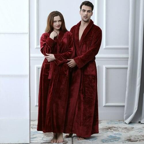 Women Men Thermal Luxury Flannel Extra Long Bath Robe Winter Sexy Grid Fur Bathrobe Warm Kimono Dressing Gown Bridesmaid Robes