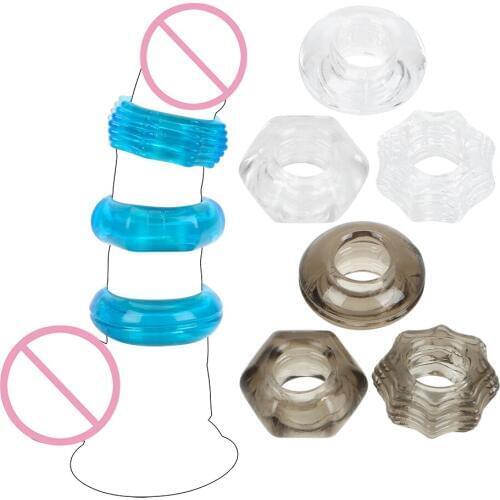 IKOKY 3 Pcs/set Crystal Penis Ring Delay Ejaculation Prolong Erection Cock Ring Sex Toys for Men Silicone Adult Products